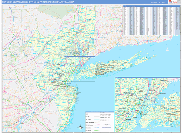 New York-Newark-Jersey City Metro Area Wall Map Basic Style